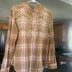 Women’s naturals plaid button down yellow size large shirt